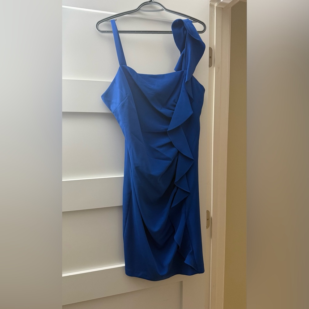 Guess Asymmetrical Blue Ruffle Dress